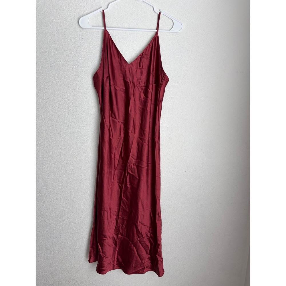 Victoria's Secret Burgundy Satin Slip Dress Midi‎ V-Neck Nightgown Large